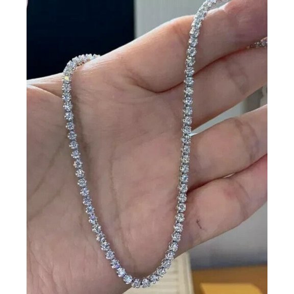 17Ct Round Cut Lab Created Diamond Tennis Choker Wedding Necklace 14K White Gold Plated