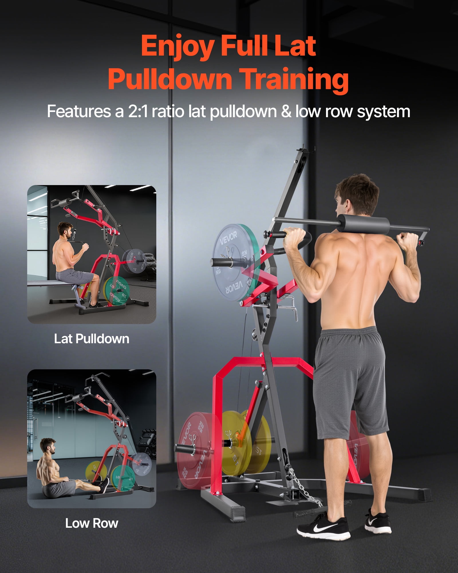VEVOR Home Gym Equipment, Leverage Gym with 2:1 Ratio LAT Low Row System, Strength Training Machine for Squats Deadlifts Bench Press Bicep Curls, Home Gym Machine,Adjustable Full Body Workout Station