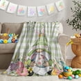 thumbnail image 3 of Easter Flannel Fleece Blanket 40"x50" Gnome with Bunny Ear Soft Cozy Throw Blankets Lightweight Sofa Couch Throws for Kids/Boys/Girls/Teens All Seasons Camping Travel Egg Floral on Green Plaid, 3 of 6