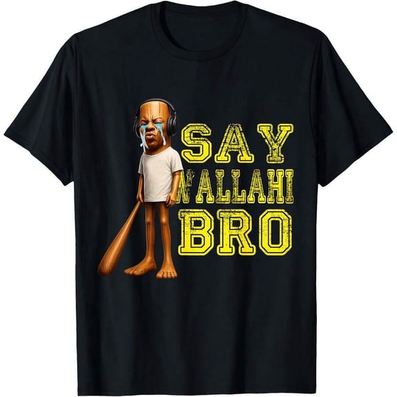 【New Arrival】Say Bro Crying Guy With Headphones Baseball Bat Funny Meme Graphic T-Shirt, Viral Casual Streetwear Short Sleeve Tee