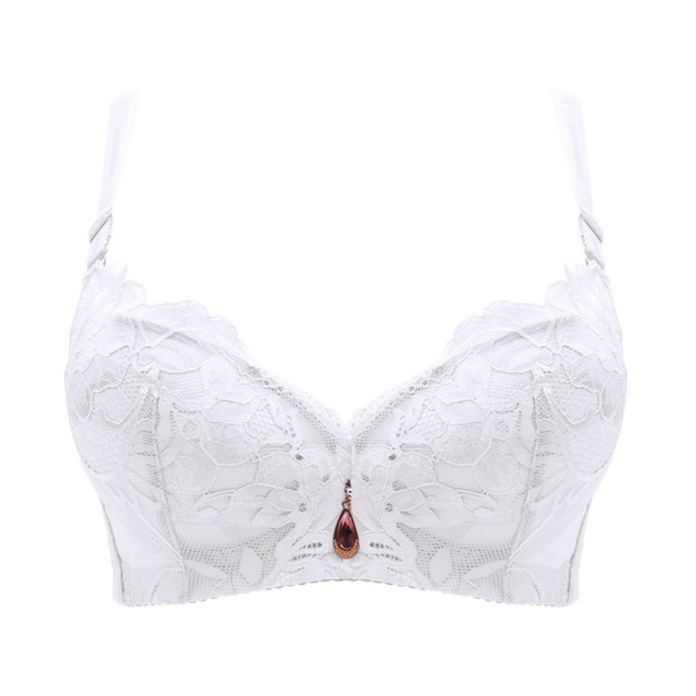 LBECLEY Womens Lingerie Womens Bras Comfortable No Wire Womens Comfort Lace  Bra Padded Wireless Bra with Soft Foam Cups Push Up Bras for Women White