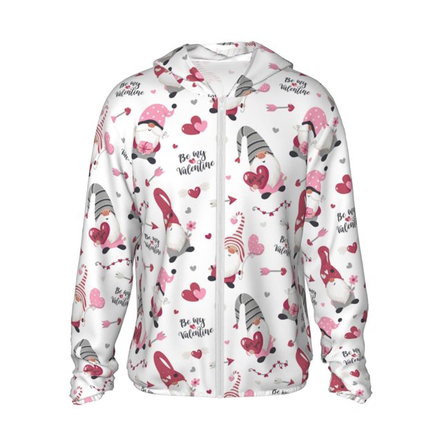 KLL Imprimé gnomes de la Saint-Valentin Hommes Femmes UPF 50+ Protection Solaire Veste à Capuche Extérieure Manches Longues Pêche Randonnée Performance Chemise-TG