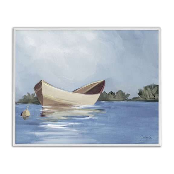 Stupell Industries Coastal Boat Floating on Lake White Framed Giclee Art, 14 x 11, by Liz Jardine