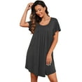 thumbnail image 3 of JWD Womens Nightgown Short Sleeves Sleepwear Soft Loose Sleepshirt Scoopneck Pleated Nightshirt Loungewear, 3 of 5