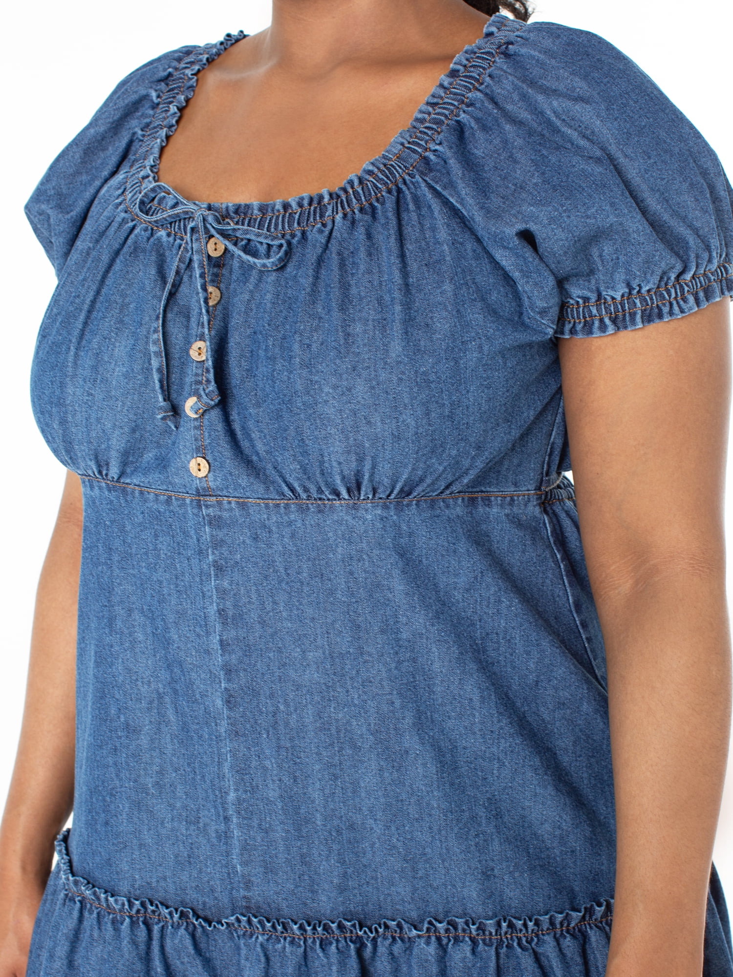 Celebrity Pink Women’s Denim Mini Dress with Puff Sleeves, Sizes XS-4X