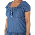 thumbnail image 5 of Celebrity Pink Women’s Denim Mini Dress with Puff Sleeves, Sizes XS-4X, 5 of 5