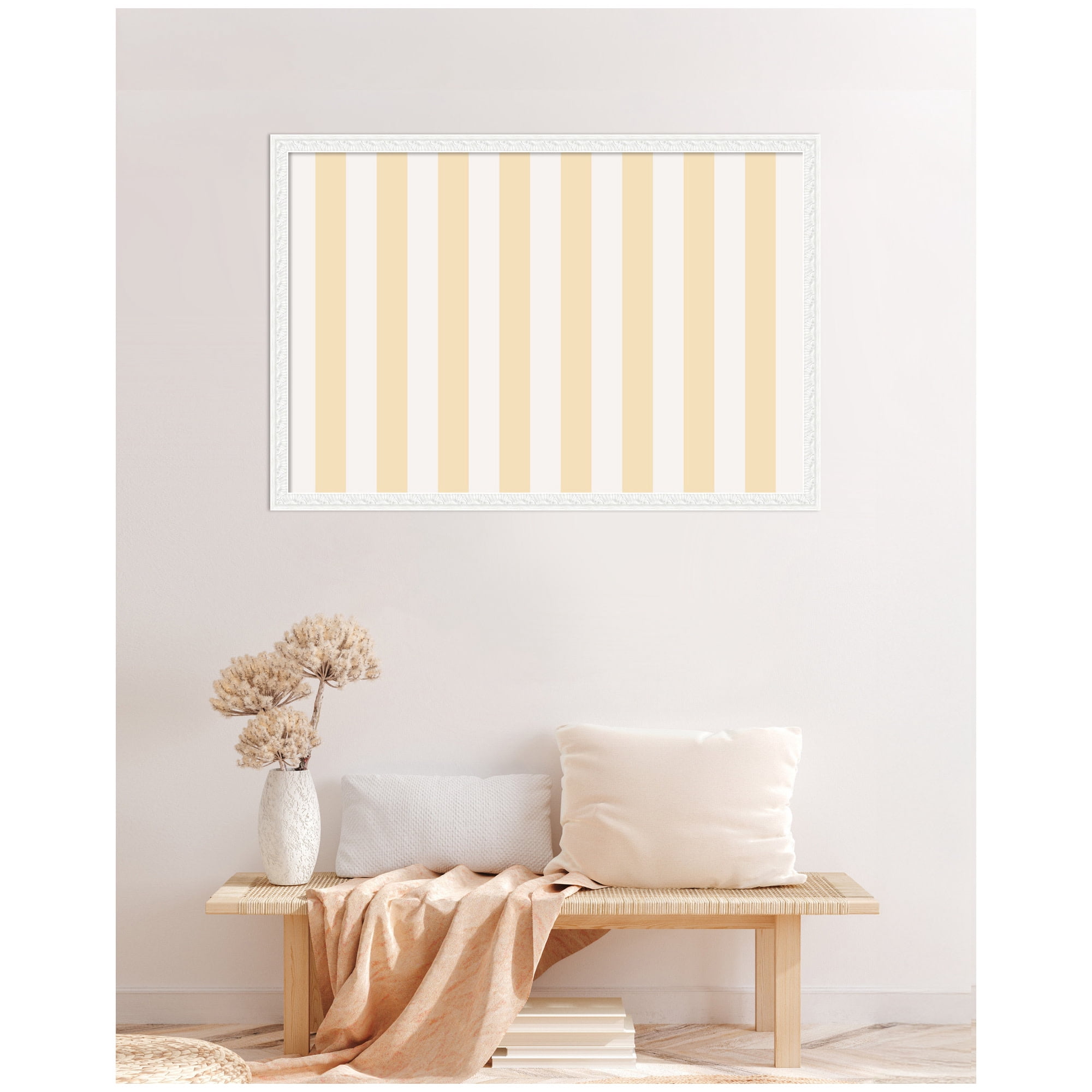 Kate and Laurel Framed Fabric Pinboard 38 x 26,  Printed Linen Decorative Bulletin Board for Use as a Vision Board or Wall Organization, Bethany White Frame