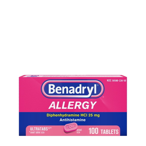 (2 Pack) Benadryl Ultratab Antihistamine Allergy Medicine Tablets, 100 ct