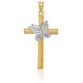 thumbnail image 3 of 14K Solid Two Tone Gold Latin Mexican Holy Cross Butterfly Wings Necklace Religious Chain Pendant Jesus Christ Charm with chain 20inch, 3 of 7