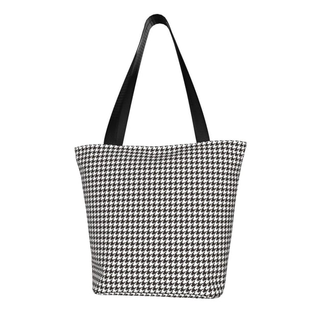 Fotbe Houndstooth Black And White Bolsa de Playa con Estampado, Bolsa de Hombro, Bolsa de Mano Espaciosa, Bolsa de Viaje Ligera, Bolsa de Compras Versátil