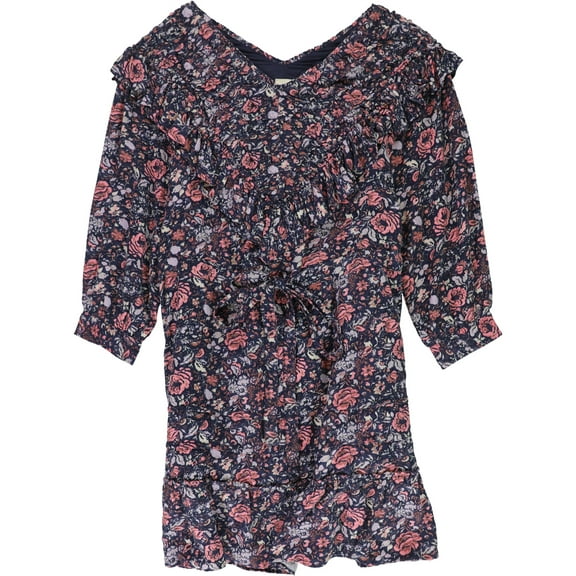 Rebecca Taylor Womens Floral Print Ruffled Dress, Blue, Medium
