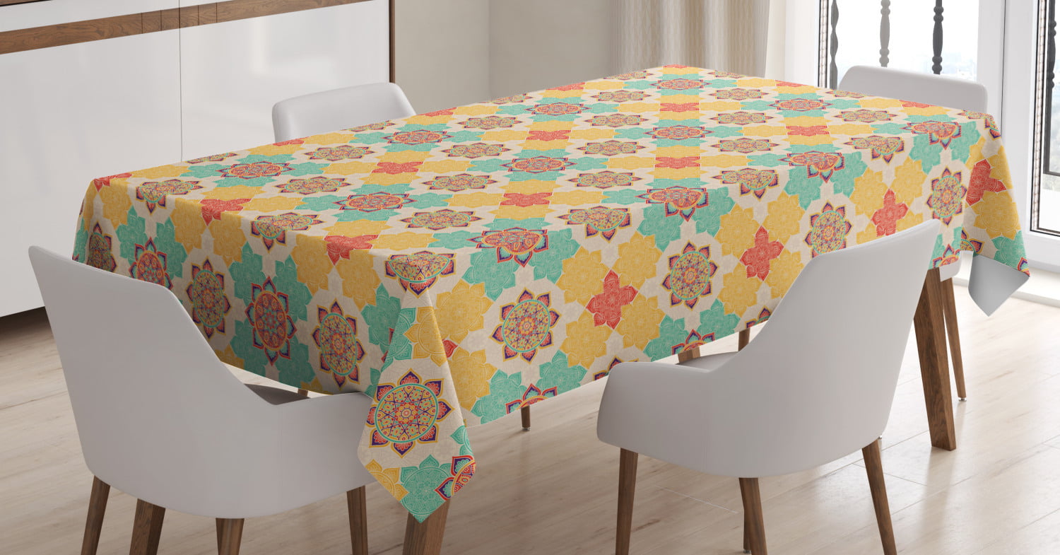 Bohemian Art Native Culture Elements Folkloric Design Blooming Flowers Ambesonne Moroccan Tablecloth Multicolor 52 X 70 Dining Room Kitchen Rectangular Table Cover