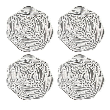 

Coasters Set of 4 Pressed PVC Round Rose Place Mats Dining Table Mats Dinning Table Centerpiece silver，G162583
