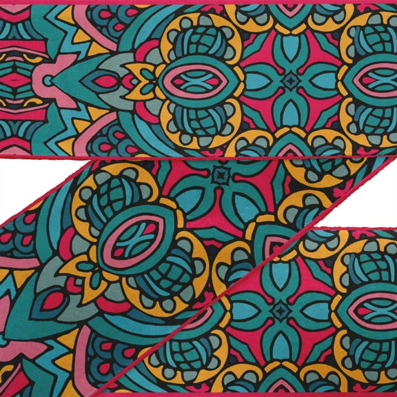 IBA Indianbeautifulart Green Floral Kaleidoscope Printed Ribbon Trim 9 Yard Velvet Fabric Laces For Crafts Sewing Accessories 3 Inches