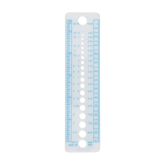 Cxui Knitting Needle Gauge Ruler and Measuring Tool, Plastic Crochet Hook Sizer with Holes, Circle Template, Multi-Functional Craft Ruler for Yarn Projects (1Pcs) Blue