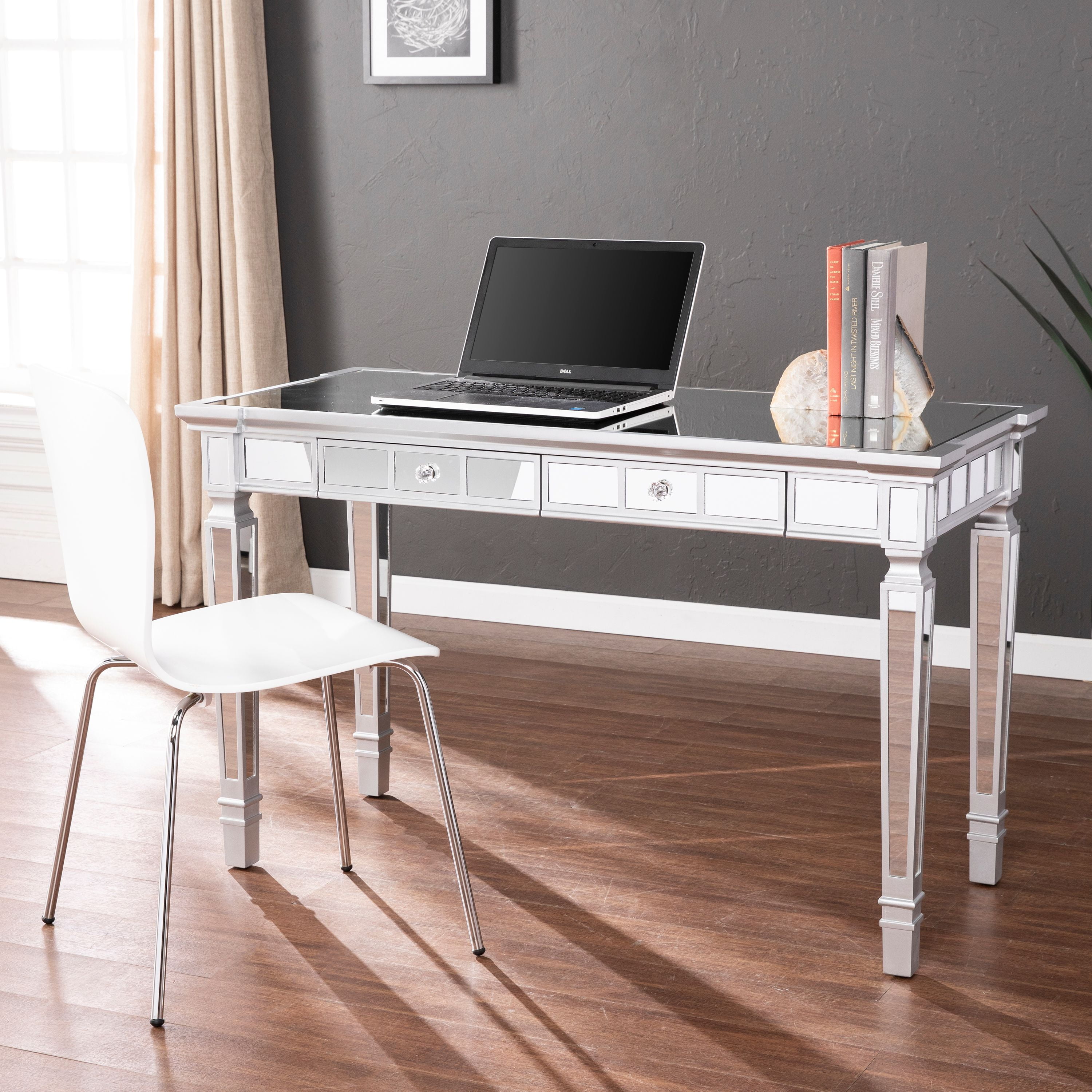 Glairon Glam Mirrored Writing Desk w/ Drawers, Mirrored by Ember