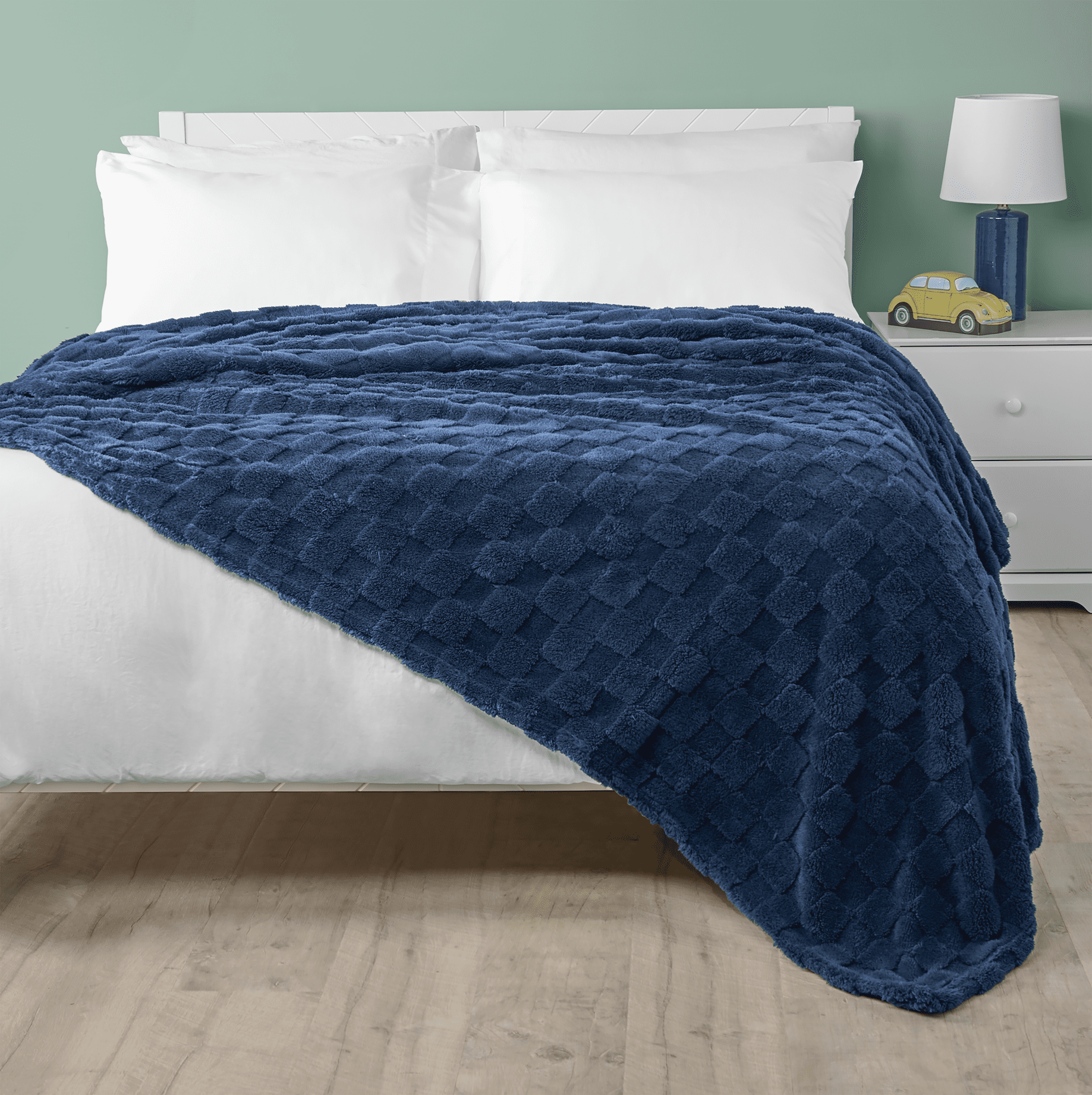 Your Zone Navy Embossed Checkerboard Oversized Blanket, Twin/Full, 76" x 86", Kids