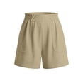 thumbnail image 6 of Bloomae Shorts for Women with Pockets Summer Casual Elastic High Waisted Wide Leg Cute Dressy Beach Shorts Trendy Holiday Vacation Beach Clothes Beige S, 6 of 7