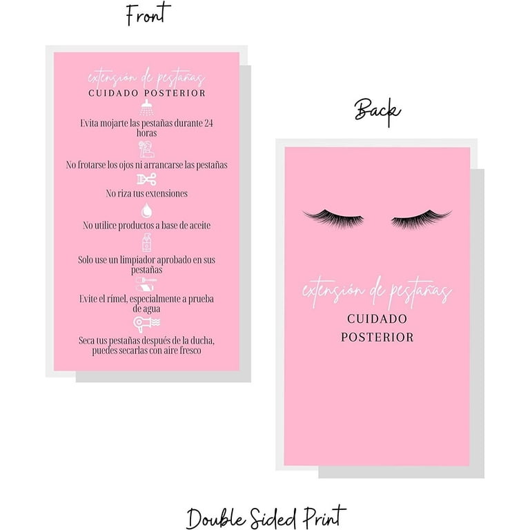 Spanish Lash Aftercare Instructions Cards - 50pk, 2x3.5" Eyelash Extension Care Cards For Clients