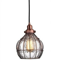 YOBO Lighting Vintage Cracked Glass Rustic Wire Ceiling Pendant Light Red Antique Copper