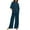 Dark Blue, variant on Pisexur Women's 2 Piece Outfit Cotton Linen Set for Women Short Sleeve Pullover with Drawstring Long Pants Tracksuit Jogger Set Solid Color Trousers Casual Two-Piece Suit