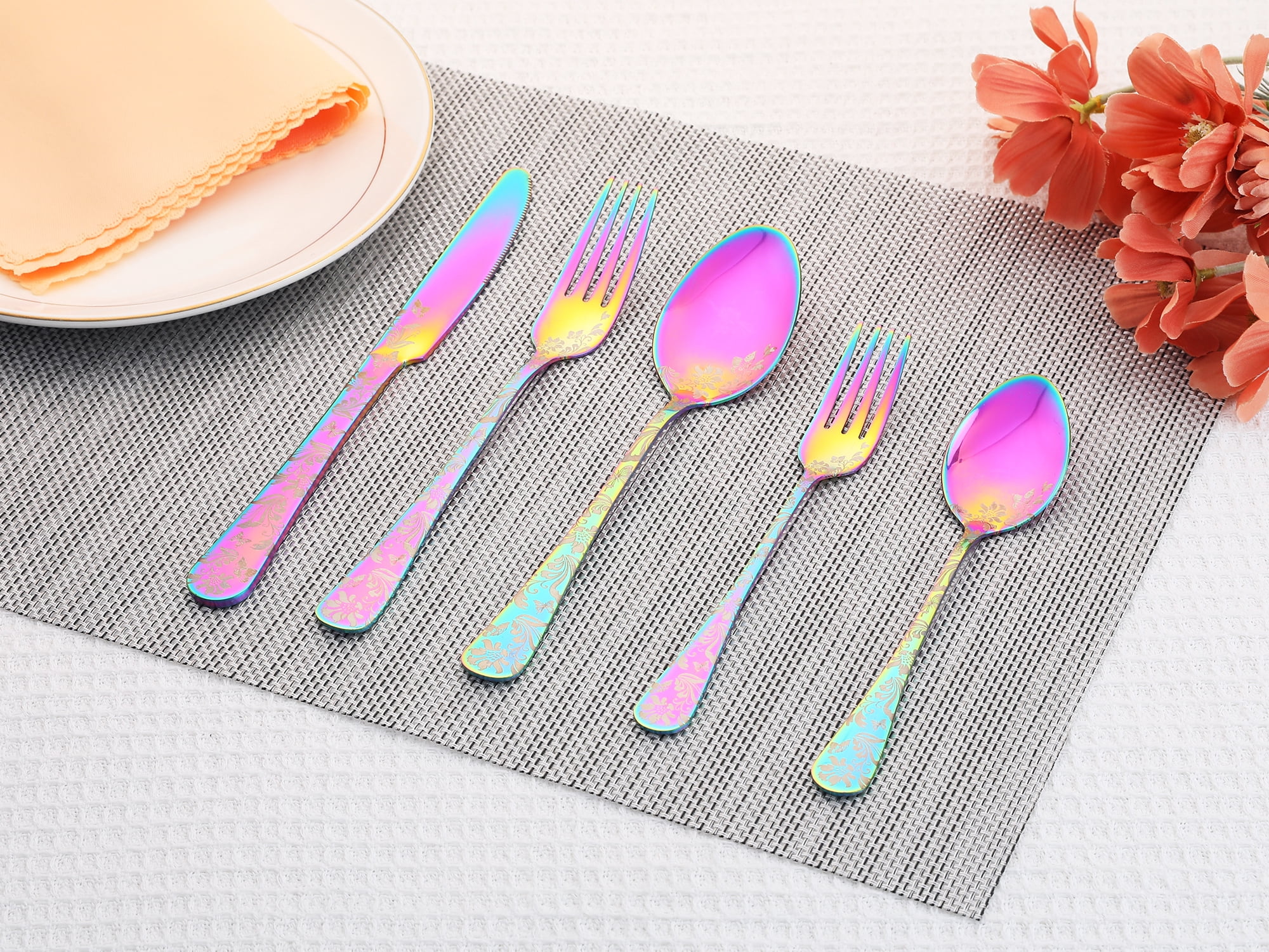 Unique Bargains 5 Pieces Stainless Steel Silverware Set Flatware Set Colorful