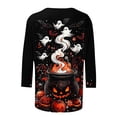 thumbnail image 4 of thefmos Women's 3/4 Sleeve Halloween Print T-Shirt Casual Loose Fit Spooky Season Round Neck Graphic Tops Fashion Fall Outfit, Black M, 4 of 5