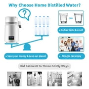 KFFKFF 1.1 Gallon Distiller, 0.3 Gallon/Hour, 750 Watt Distiller 0-99 Hour Timer Set Temperature Display, 304 Stainless Steel Countertop Still Carafe Cleaning Powder 3 Carbon Packets, White