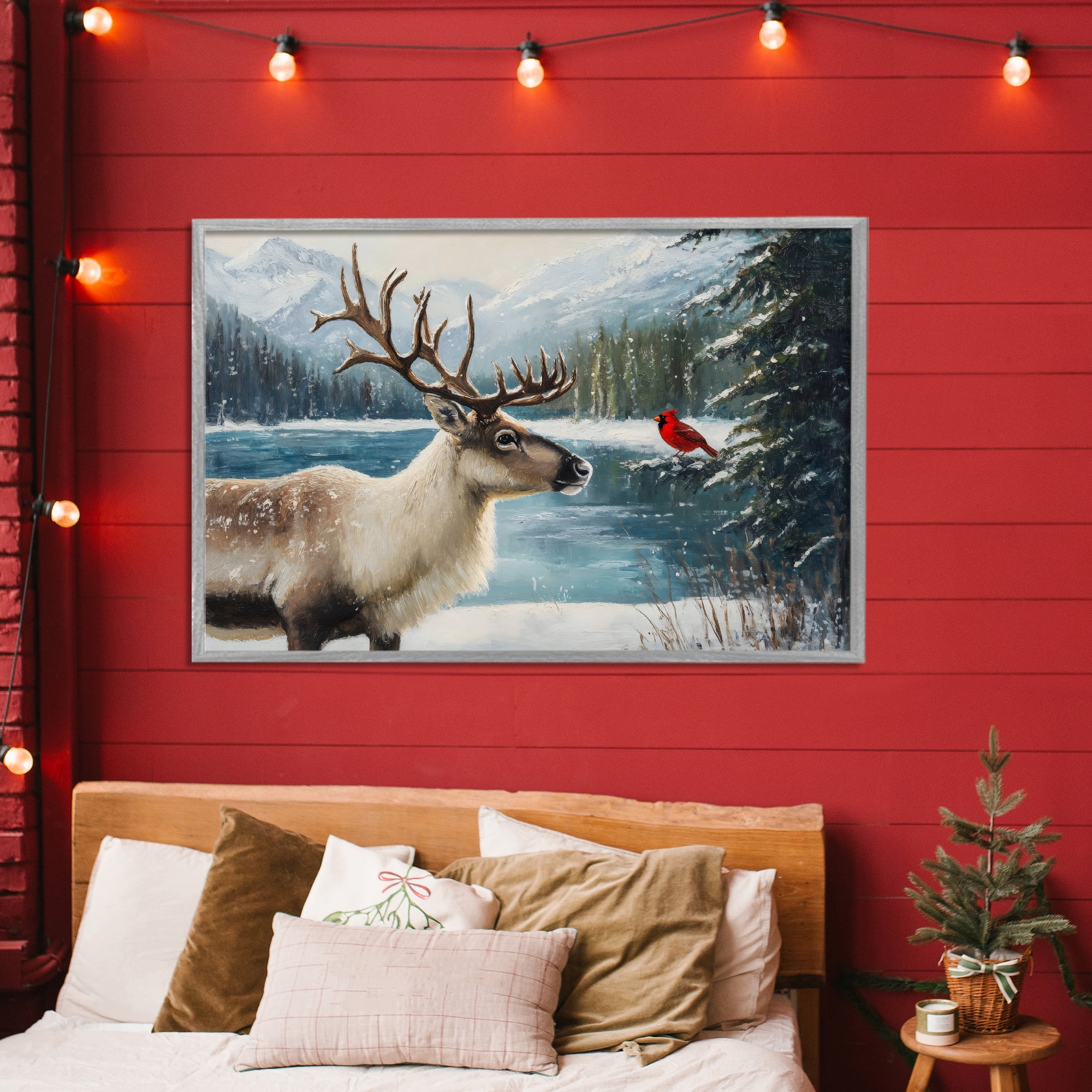 Christmas Conversation In Wild Gray Framed Giclee Art, design by Petal Prints Design