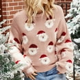 thumbnail image 2 of Odeerbi Christmas Sweaters for Women Loose Knit Sweater Fashion Santa Print Long Sleeve O-Neck Top Pink, 2 of 9