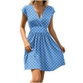 thumbnail image 2 of THDHVS Womens Summer Dresses,Dresses for Women 2025,Women Summer V-Neck Solid Casual Short Sleeve Waisted Mini Dress Light Blue 2XL, 2 of 6