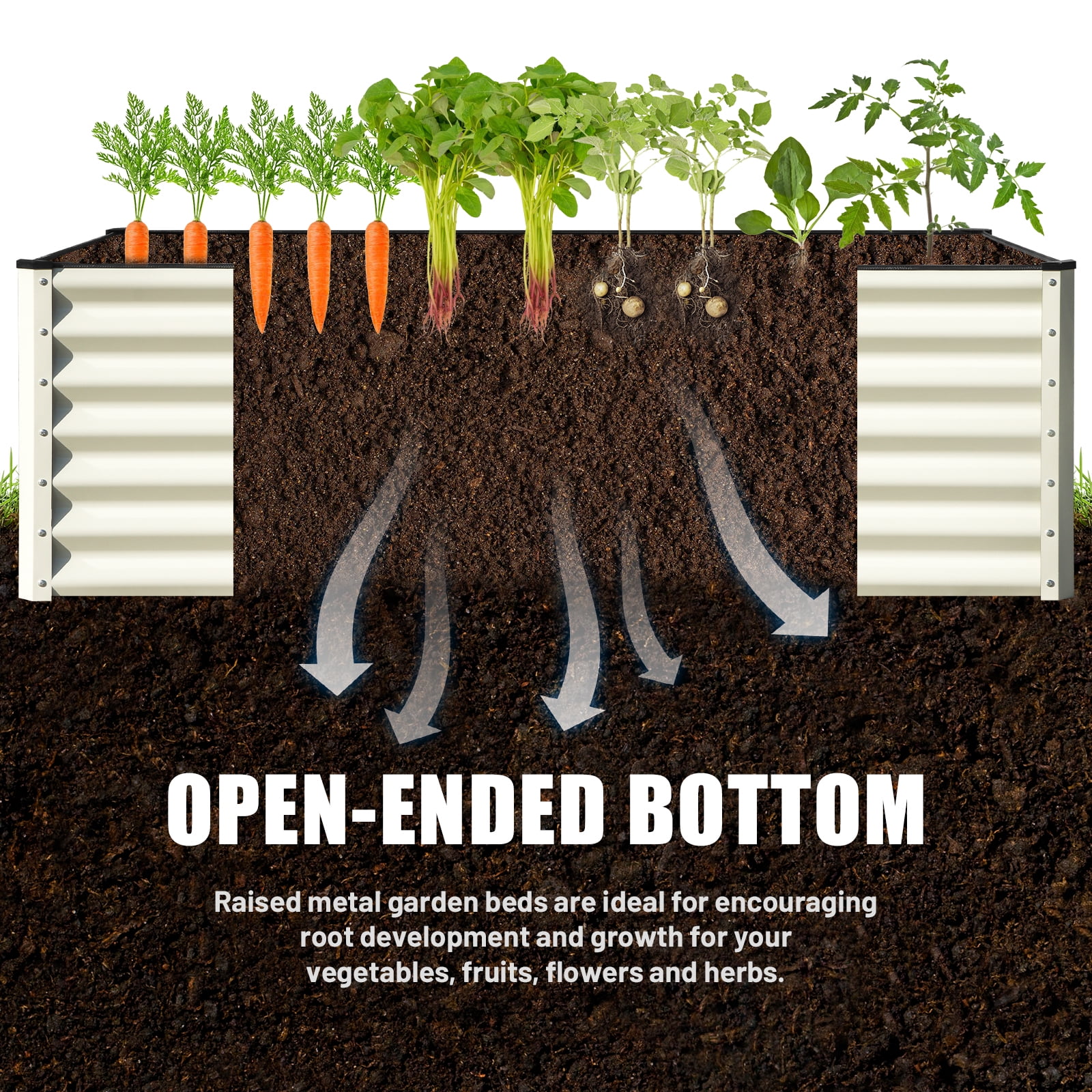 SnugNiture 8x4x2FT White Galvanized Raised Garden Bed, Large Outdoor Metal Planter Box Kit for Vegetables and Flowers