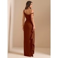 thumbnail image 2 of Rust Brown One Shoulder Ruched Wrap Maxi Dress With Asymmetrical Ruffle Hem, 2 of 7