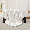 thumbnail image 5 of Home Soft Things Sculpted Stripe Faux Fur Throw Blanket with Micromink Back, Luxury Soft Cozy Plush Fluffy Fuzzy Reversible Thick Warm Throw Blanket, 50x60 inches, White, 5 of 12
