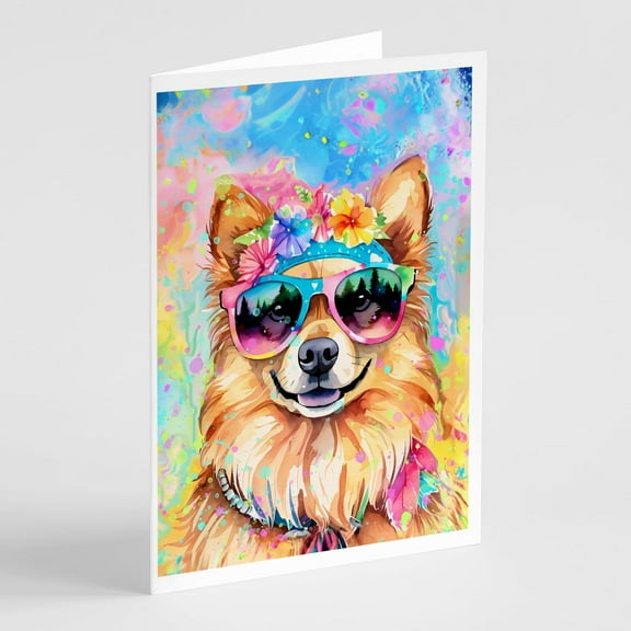 Pomeranian Hippie Dawg Greeting Cards Pack of 8 7 in x 5 in