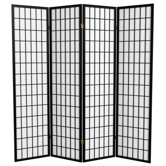 6 ft. Tall Window Pane Shoji Screen - Black - 4 Panels