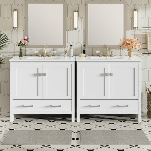 Harper & Bright Designs 72" White Bathroom Vanity Sink Combo with Soft-Close Doors, Bathroom Floor Cabinet with Storage