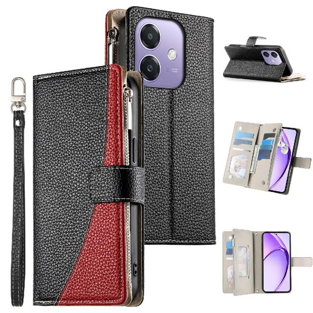 Funda cartera GANGXUN para OPPO A40 5G , cuero PU con tarjetero, cremallera, correa de mano, soporte y protección 379°
