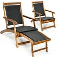 thumbnail image 3 of Costway 2PCS Patio Folding Rattan Lounge Chair Wood Frame Retractable Footrest, 3 of 9