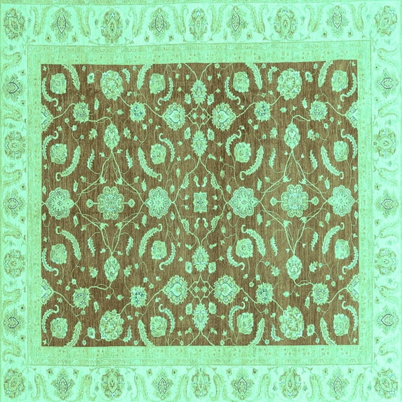 Ahgly Company Indoor Square Oriental Turquoise Blue Traditional Area Rugs, 8' Square