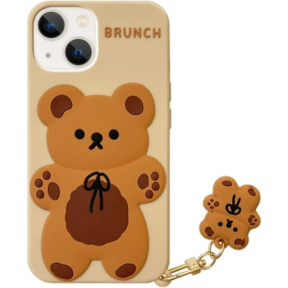 Cute iPhone 11 Case, Kawaii Bear Phone Cases Camera Lens Protector 3D Thick Silicone Protective Case with Mini Ornament Strap (Bear White, iPhone 11)