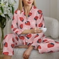 thumbnail image 5 of KLL Strawberries Print Women's Long Sleeve Pajamas with Pants Sleepwear Loungewear 2 Set-Large, 5 of 7