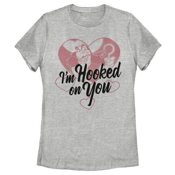 Women's Peter Pan Valentine's Day Captain Hook I'm Hooked on You  Graphic Tee Athletic Heather Medium