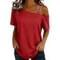 thumbnail image 2 of Uootdi Womens Blouses Solid Color V Neck Button Front Loose Fit Short Sleeve Lightweight Tops T Shirts Street Style Outfit Gift, 2 of 6