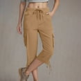 thumbnail image 3 of Xzbqbs Women's Cargo Capri Pants Lightweight Quick Dry Hiking Pants Summer Travel Casual Capris with 5 Pockets, 3 of 5