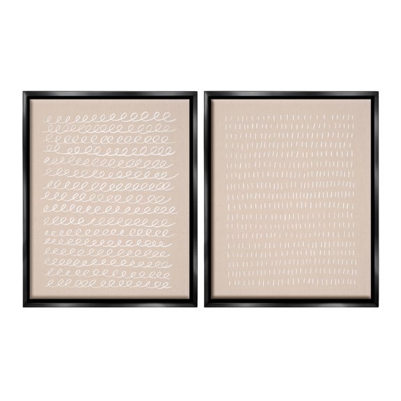 Stupell Industries Beige Minimal Scribbles Abstract Painting Black Floater Framed Canvas Art Print Wall Art, 17 x 21, Set of 2