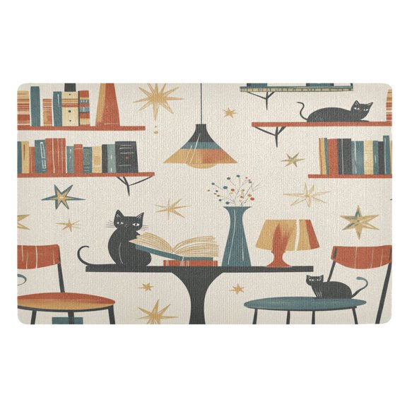 Yayeee Doormat for Inside 20"x32" Absorbent Low-Profile Washable Non-Slip Rubber Backed Entryway Rug, Cats Reading Pattern