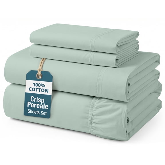 Casa Platino 100 Cotton Queen Bed Sheet Set  Naturally Cool & Soft Percale Weave, Fade Resistant Machine Washable, 15" Deep Fitted Sheet Queen  Cool Blue