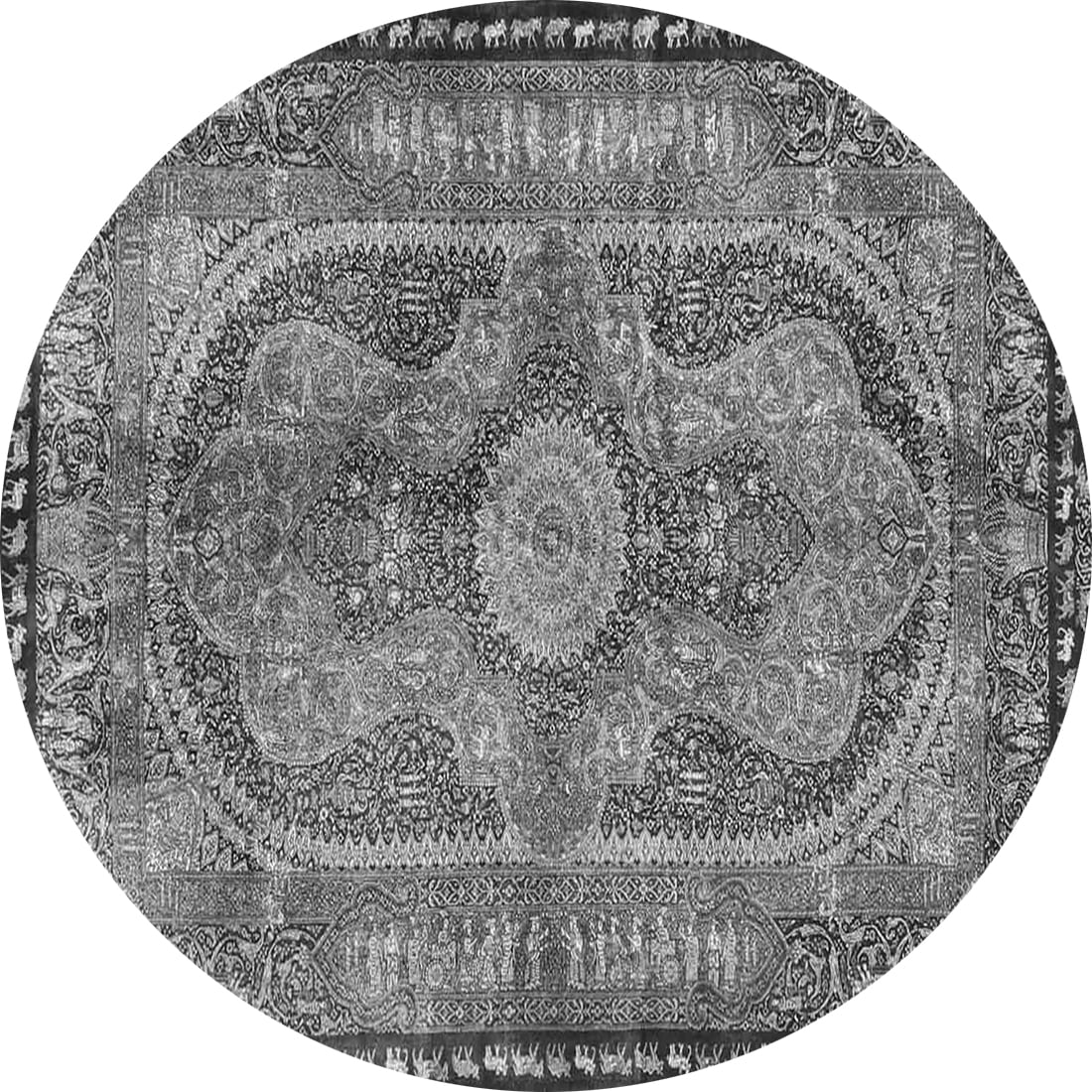 Ahgly Company Indoor Round Medallion Gray Traditional Area Rugs, 8