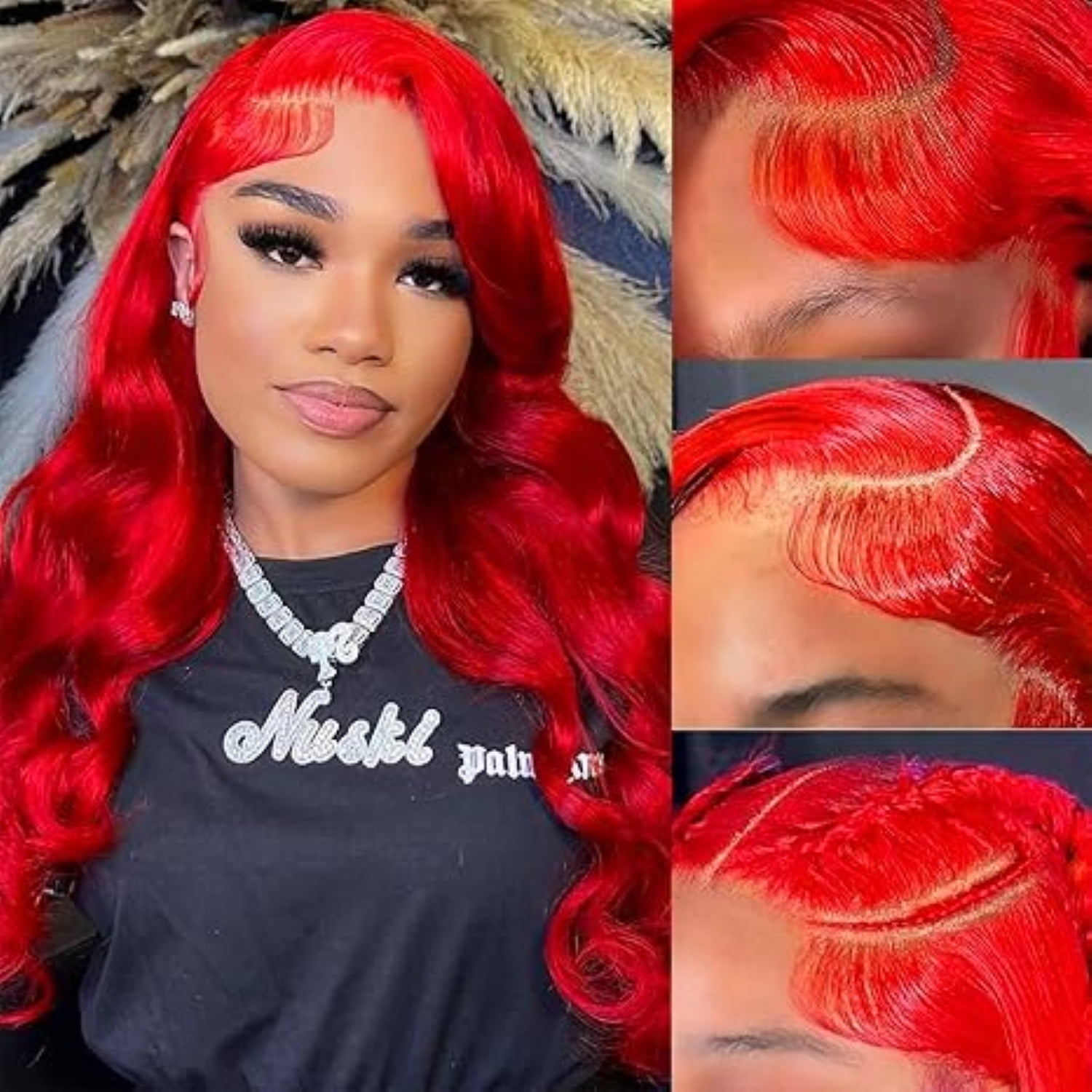 13*6 Inch HD Lace Closure 100% Human Hair Wig Body Wave Lace Front Wig 28" Red Hair Heat Resistant Bleachable